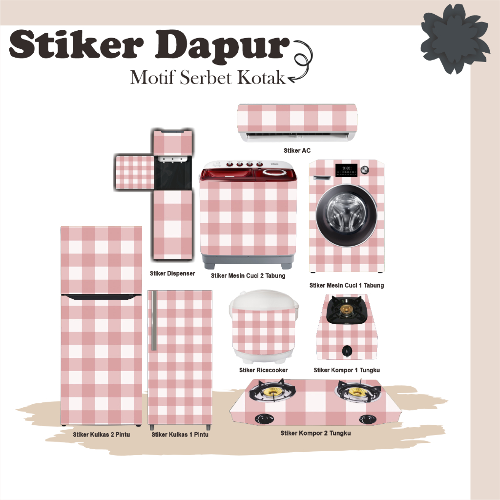 Stiker Sticker Kulkas, Kompor, AC Mesin Cuci, Dispenser  Motif Serbet Kotak Pink Ungu A49