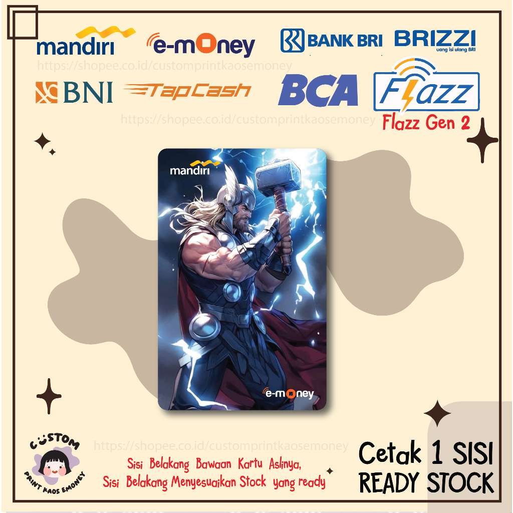 KARTU EMONEY ETOLL SUPERHERO MARVEL THOR AVENGERS MANDIRI FLAZZ GEN 2 BNI TAPCASH BRIZZI - 1 SISI