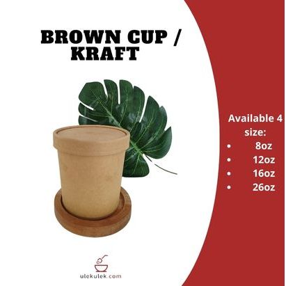 [ISI 10PCS] Kraft Paper Bowl/Cup 8 Oz 240 ml + Lid Food Grade untuk Brownies Bites / Ice Cream / Sou