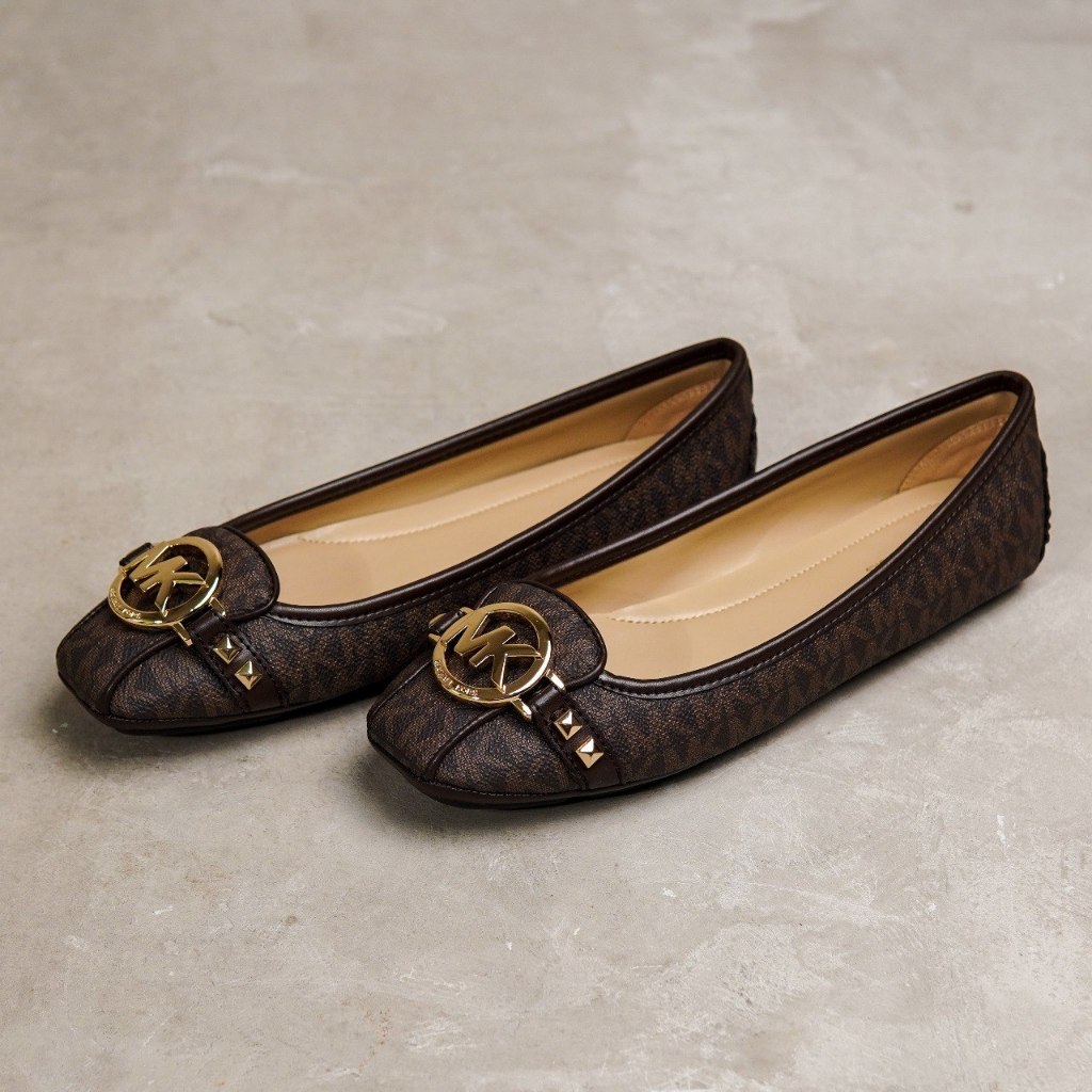 Sepatu MICHAEL KORS MK GHW MONOGRAM BROWN FLAT SHOES 100% ORIGINAL