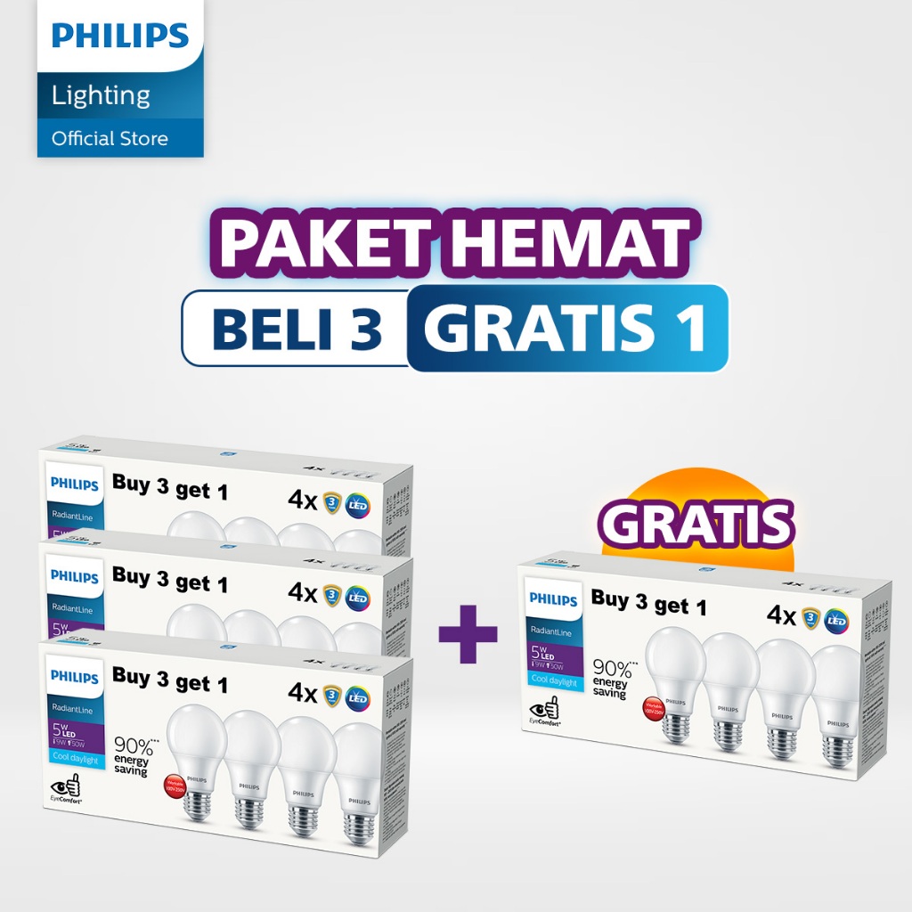 Philips Paket Beli 3 Gratis 1 Multipack Radiantline 5W, 7W, 9W, 11W 6500K
