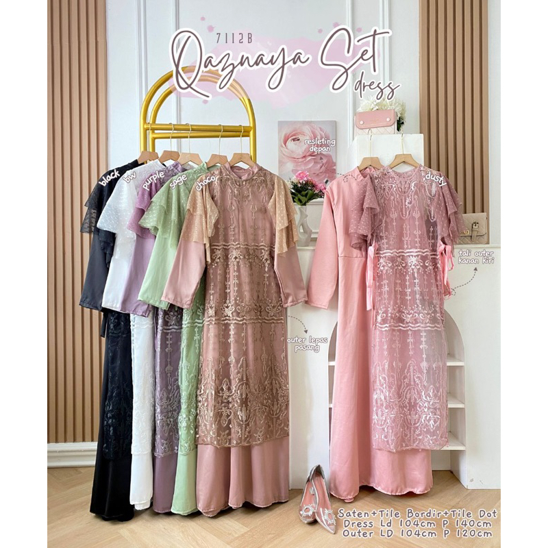 Dress gamis silk + outer lepas pasang