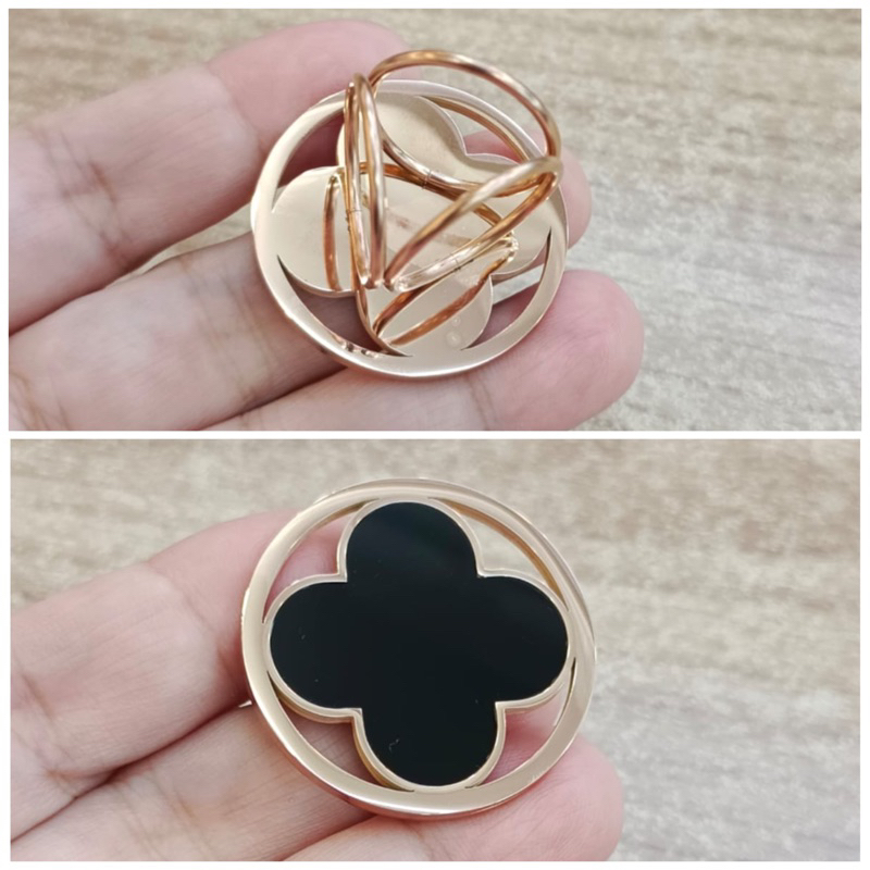 Ring bros cincin jilbab hijab titanium vc bulat bunga clover hitam rosegold