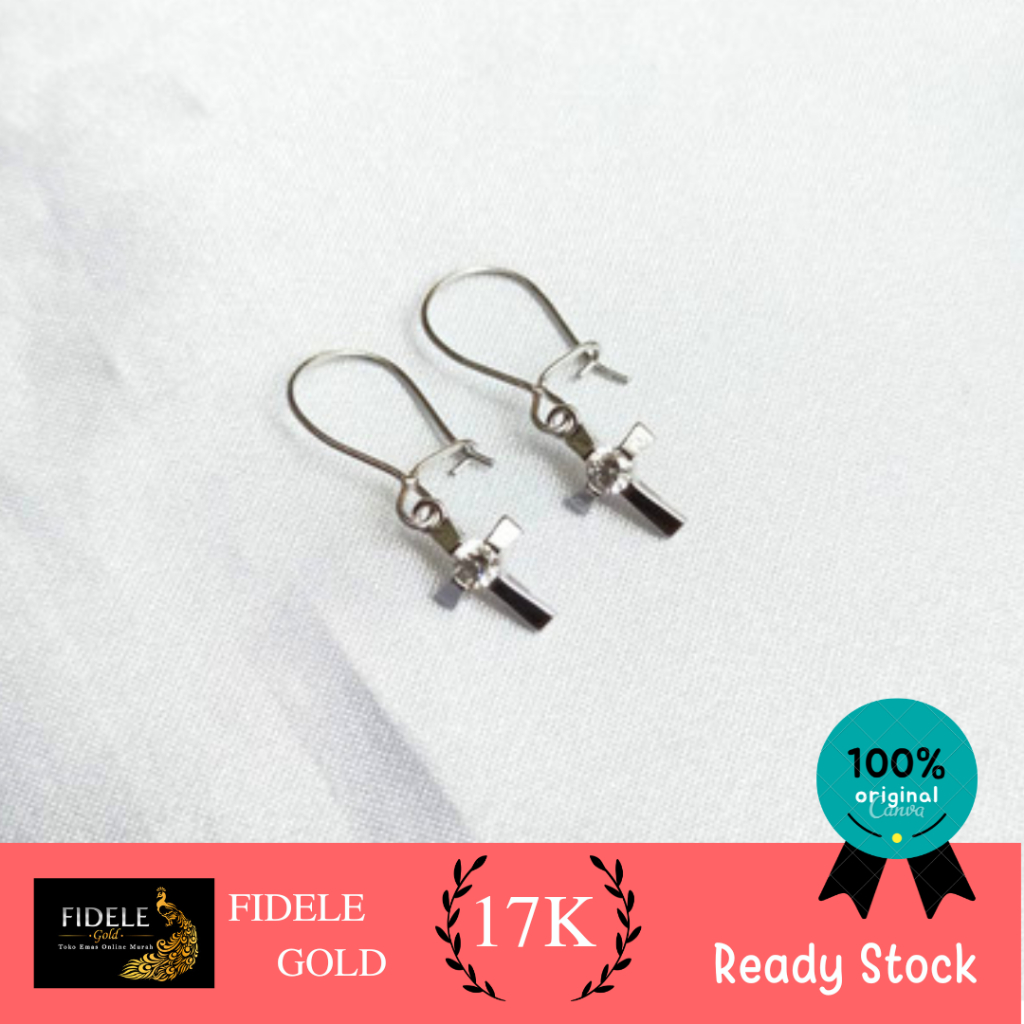 Anting salib emas putih fashion anting desi emas 750 17karat