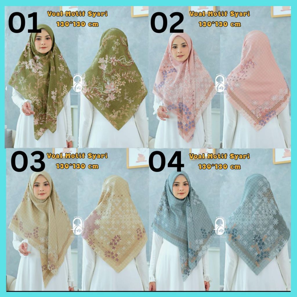 New Hijab |Jilbab Segi Empat Syari Motif LC | Farsya Adeeva Voal Motif Syari Lc | 130 x 130 | SERAGA
