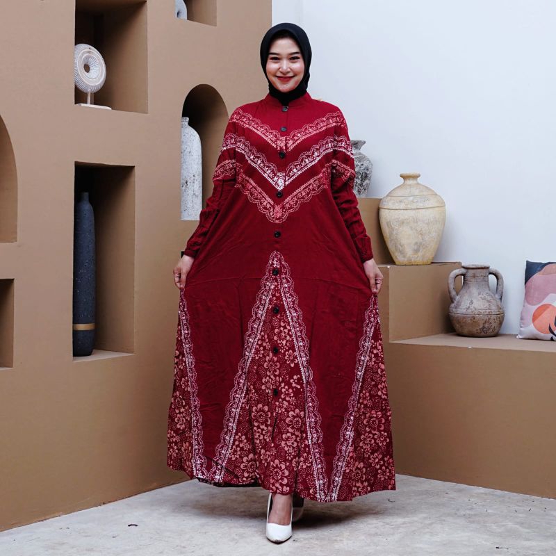 Gamis twill ori full kancing depan/Haruna fashion