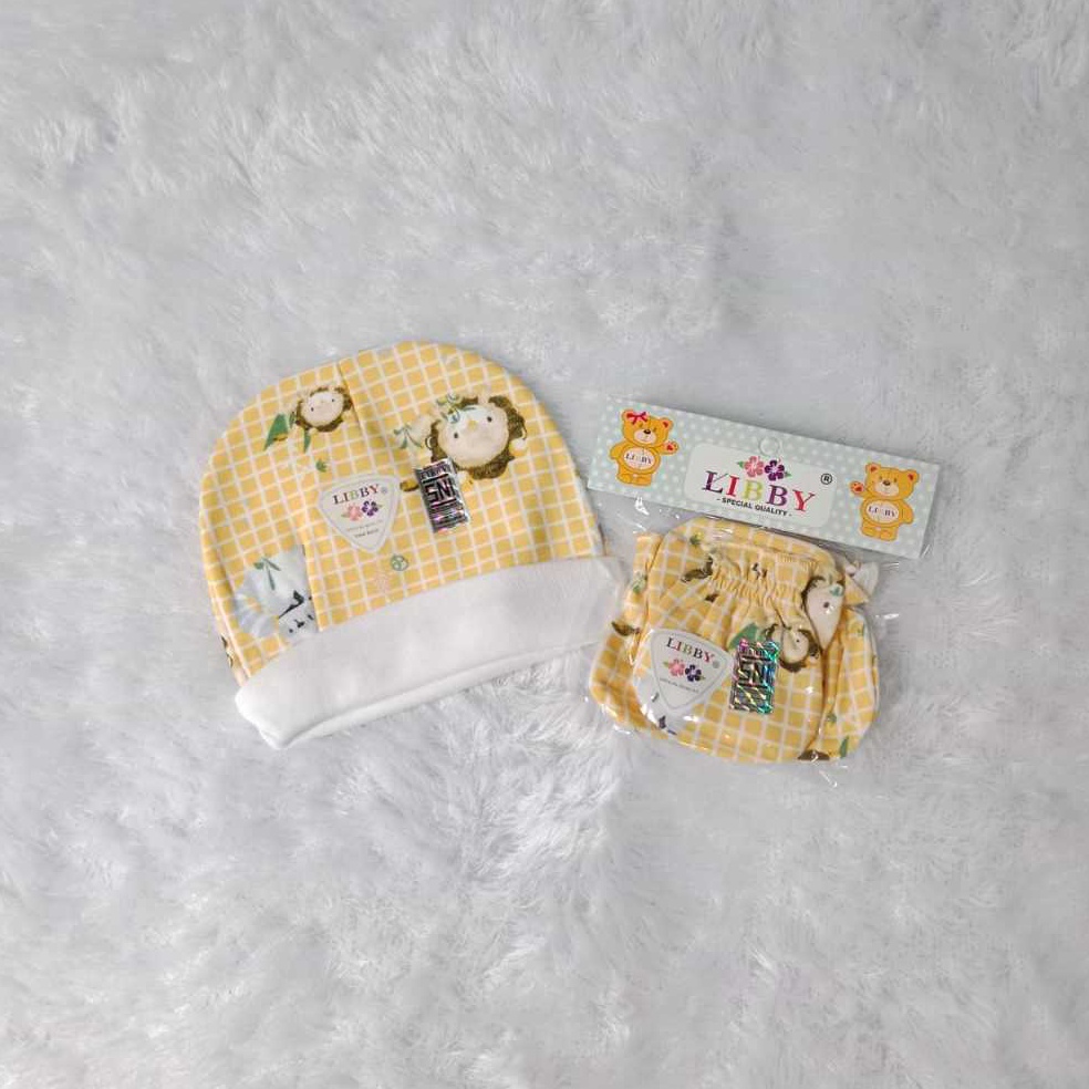 STOK TERBARU Set Topi Tangan Dan Kaki Velvet Junior Dan Libby Baby Motif Terbaru
