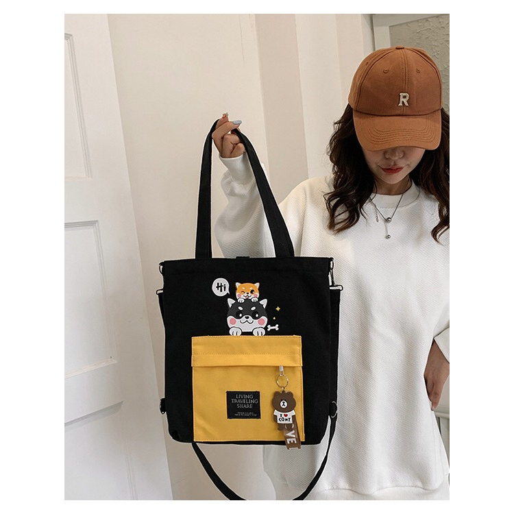 TAS CANVAS, SLING BAG CANVAS WANITA, KOREAN STYLE CROSSBODY CANVAS TOTE BAG, CUTE TOTE BAG