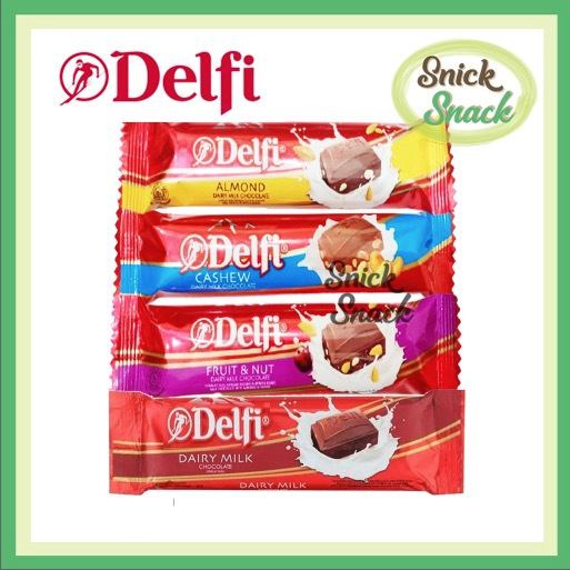 

Delfi Dairy Milk 40 gr Chocolate Cashew Almond Fruit and Nut Coklat Batangan 25 gr