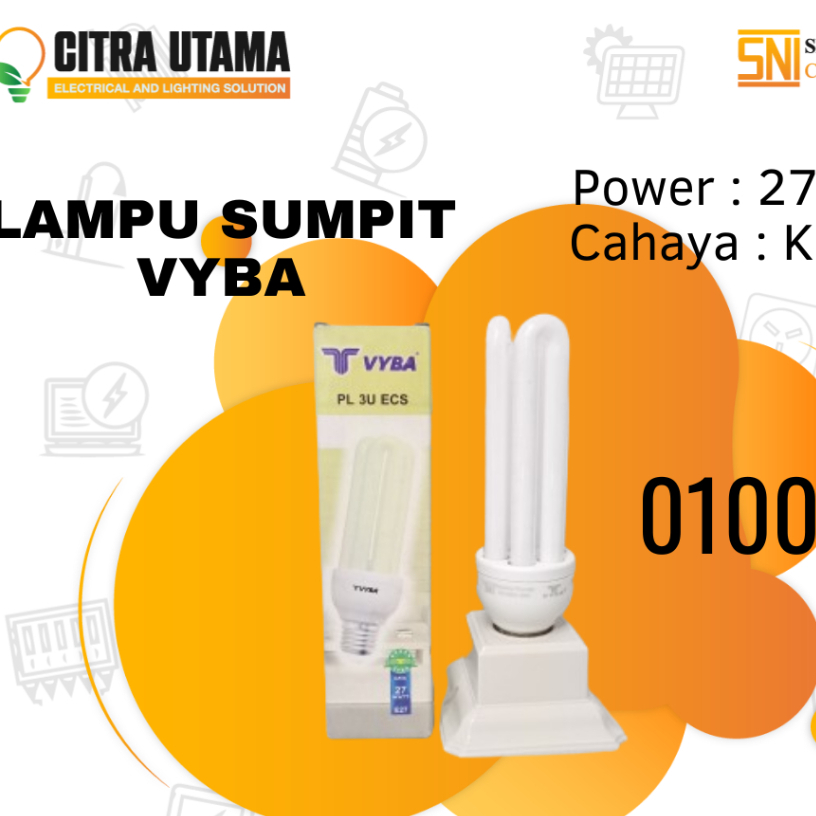 LAMPU VYBA 27 WATT KUNING 3000K PLC 3U SUMPIT KACA K0100