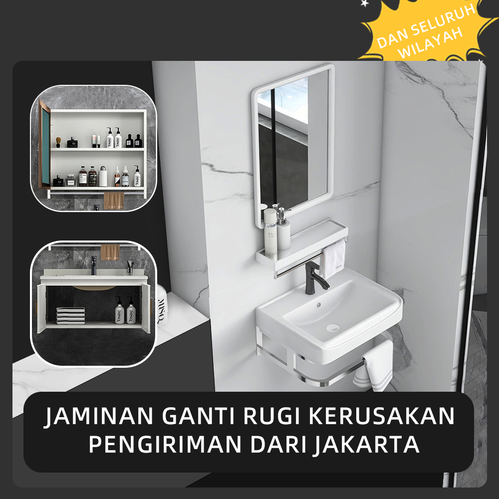 Set wastafel wastafel keramik wastafel dengan cermin wastafel yang digantung di dinding wastafel kec