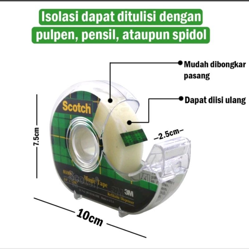 

3M Scotch dispenser isolasi / selotip transparan 1set magic tape dobel tip dobel tip label 3m 810D