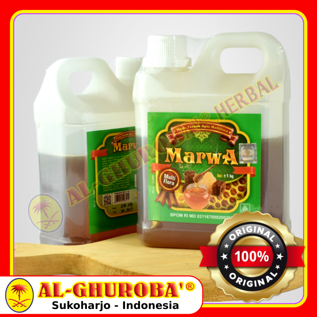 

Marwa Madu Murni Asli Multiflora Jerigen 1Kg Al-Ghuroba BPOM MD Halal MUI