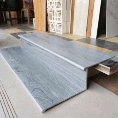 kramik granit tangga 30x120 30x90 30x60 stepnosing motif kayu abu custom ukuran doubel bavel