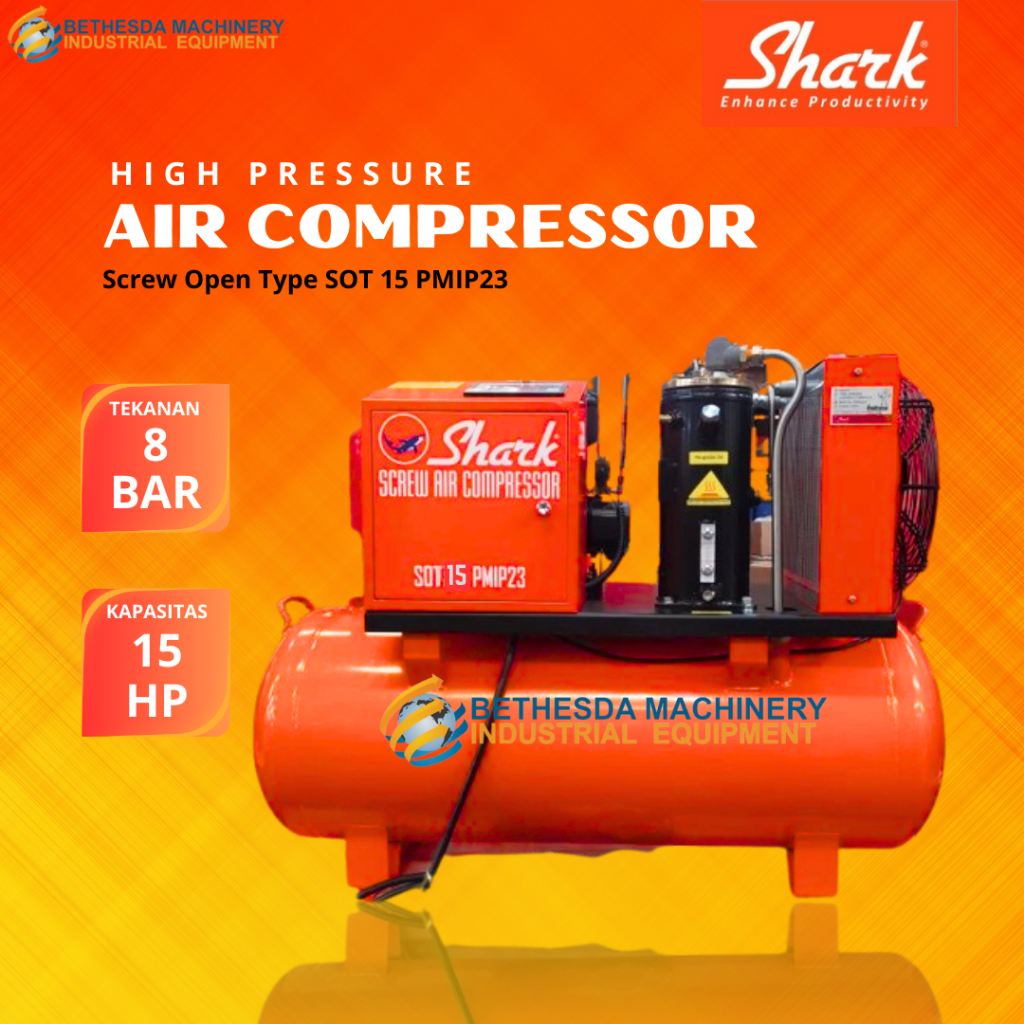 Air Compressor 15HP Screw Open Type Kompresor SHARK SOT 15 PMIP23 8Bar