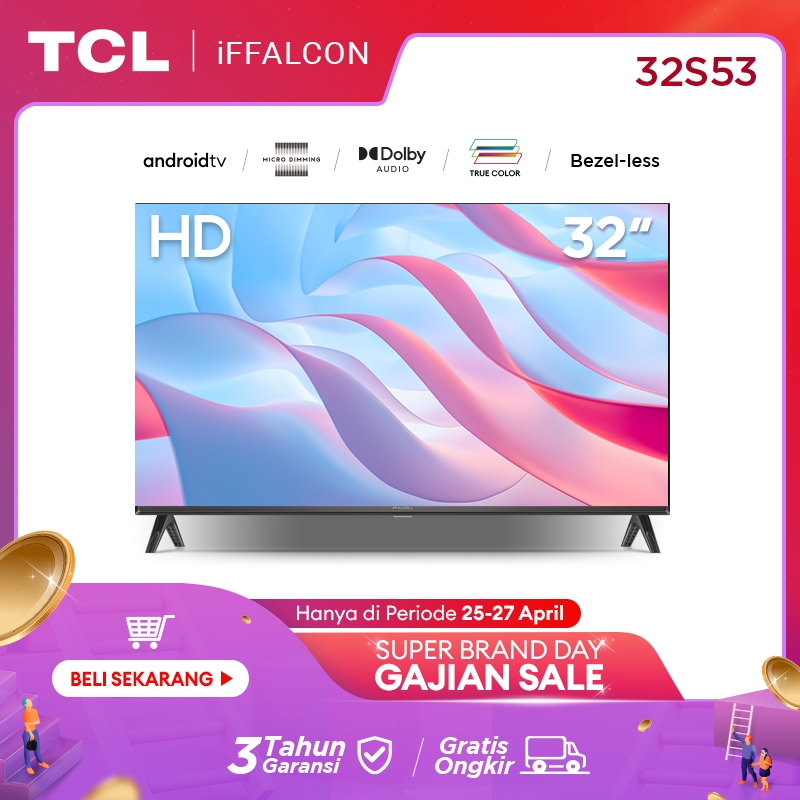 [iFFALCON by TCL] TCL iFFALCON 32 inch Smart HD TV - Android 11  - Google Play/Netflix/YouTube - WiFi/NETFLIX/USB - Dolby Audio - Micro Dimming (Model: 32S53) | TV LED 32 Inch Murah