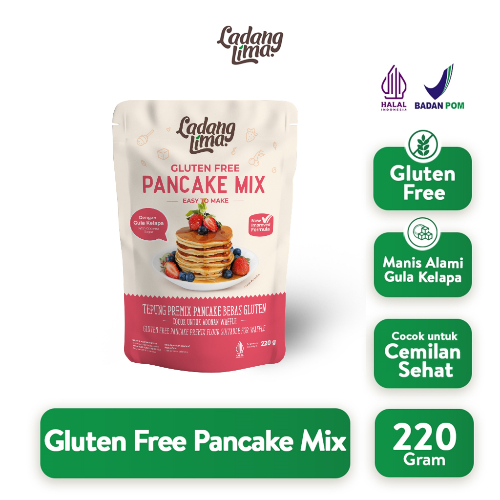 

Pancake Mix 220g Ladang Lima - Tepung Pancake Waffle Instant Gluten Free New Formula