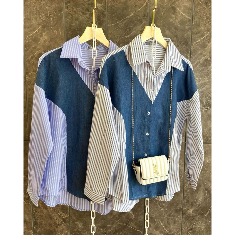 SHASYI Kemeja Atasan Premium Kombi Jeans Baju Bangkok import, fashion wanita