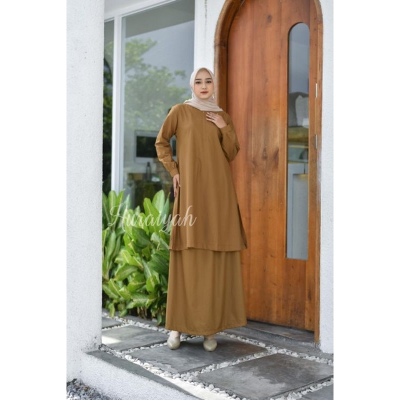 SETELAN ROK DINAS MODEL BAJU KURUNG TUNIK SERAGAM KERJA PNS ASN PEMDA KHAKI TUA
