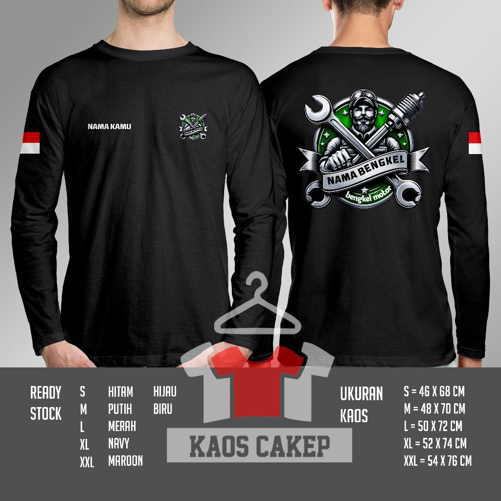 Kaos Desain Kece V3 Logo Bengkel Motor Gratis Nama Kamu Dan Nama Bengkel Kalian Lengan Panjang Baju 