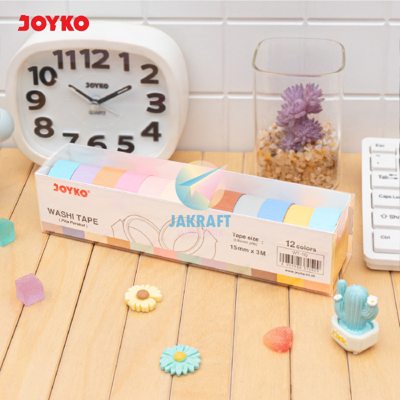 

(12 Pcs) Selotip Kertas Deco Washi Masking Tape JOYKO WT-110 Isolasi Warna Warni DIY Dekorasi Buku Scrap Book