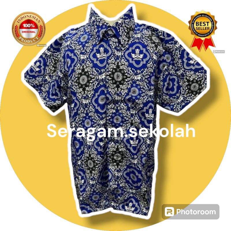 KEMEJA BATIK/SERAGAM BATIK SEKOLAH/ SERAGAM SMP/ BATIK SEKOLAH/ BATIK SMP TUNAS HARAPAN BIRU