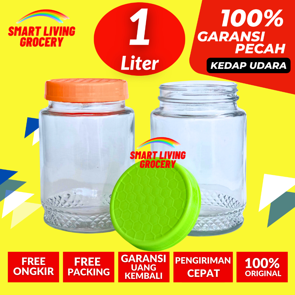 TOPLES JAR KACA TUTUP PLASTIK KEDAP UDARA 1 L TEMPAT PENYIMPANAN MAKANAN TOPLES BOTOL KACA JAR WADAH
