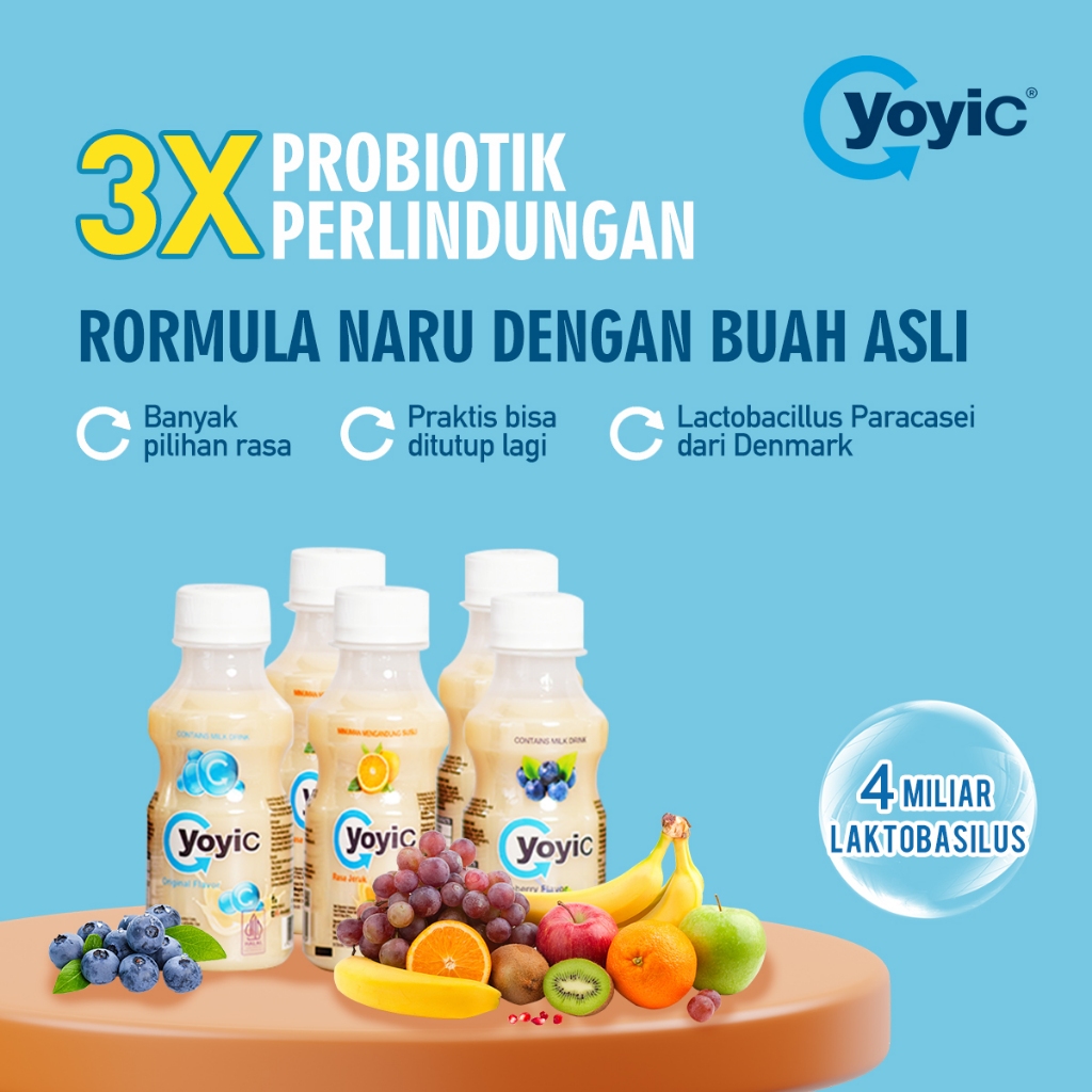 

5 Botol YoyiC Minuman Susu Fermentasi （Tanggal expire:26 Mei）Rasa Original, Jeruk, Blueberry, Peach 130 ML*5