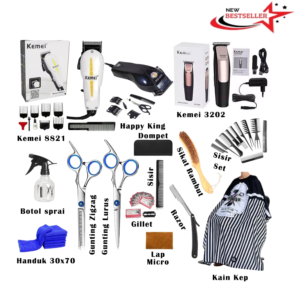 Alat cukur rambut Paket Lengkap Peralatan Usaha Cukur Rambut Barbershop Mesin Cukur Rambut