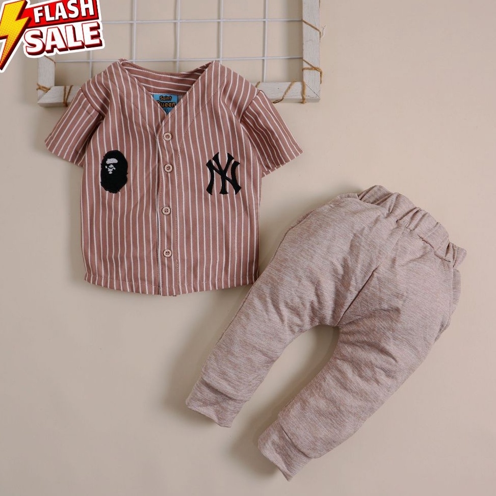 KODE G75W 33 SaintQueen Motif Baseball NY 1  Setelan Baju Bayi 6 bulan  4 tahun Baju Anak Lakilaki L