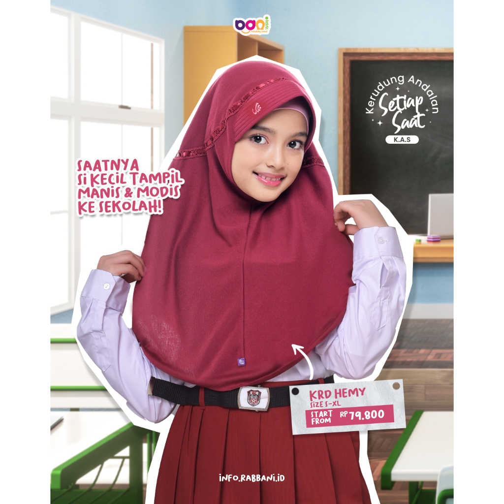 Kerudung Hemy  Kerudung Anak Sekolah SD SMP SMA | Jilbab Instan ORI Rabbani