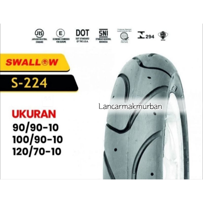 BAN LUAR SWALLOW TUBELESS 90/90-10 100/90-10 120/70-10 S-224