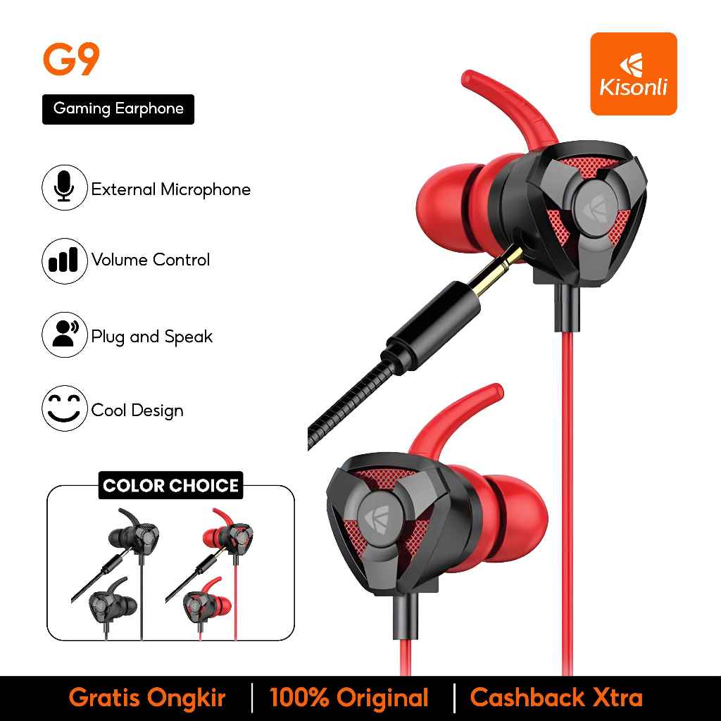 Kisonli G9 Wired Earphone Gaming Jack 3.5mm dengan Mikrofon