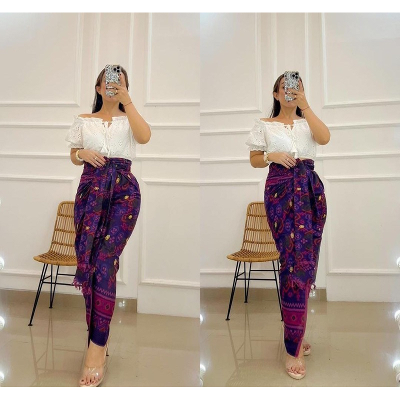 WBK || [CHAT SEBELUM CO]Kamen Endek Katun Tabur Emas Set Selendang Sudah Lasem