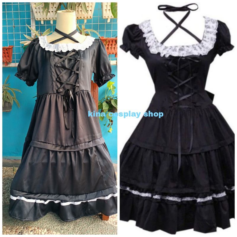 Black And White Lolita Dress Costum Cosplay
