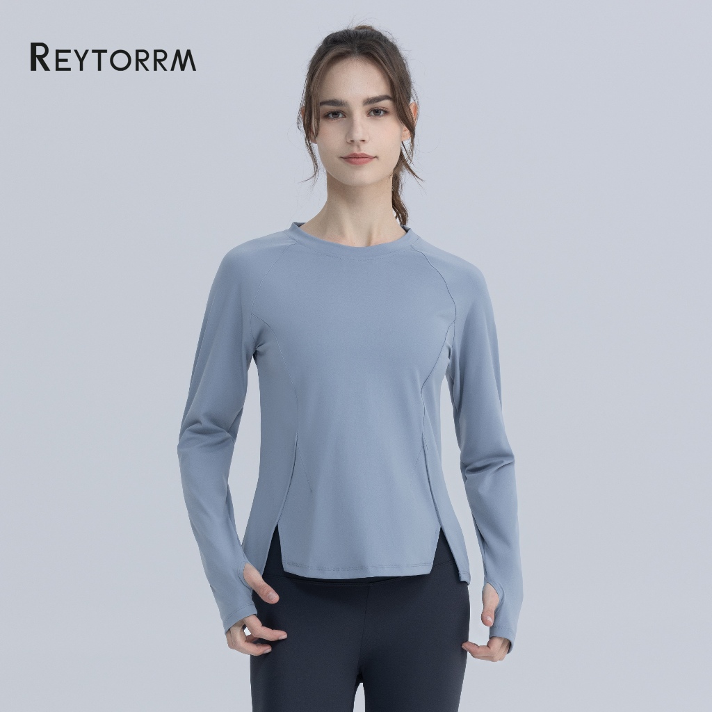 Reytorrm Baju Atau Atasan Olahraga Wanita Lengan Panjang Kaos Long Sleeve T-Shirt Yoga oversize（CX00