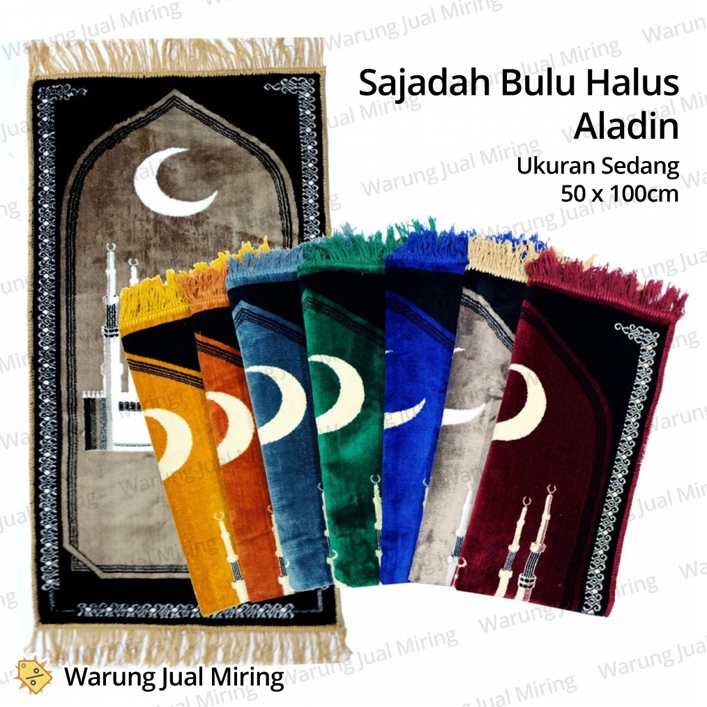 KODE N19R Sajadah Bulu Halus Aladin Sabit Ukuran Sedang Beludru Halus Motif Masjid Bulan Lampu Simpl