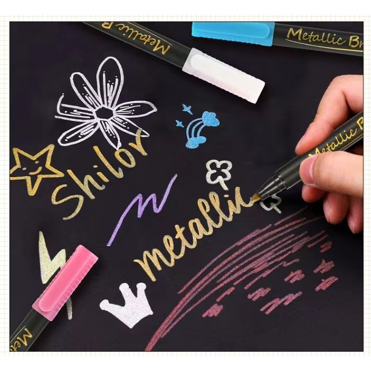 

Ay00! [CAS] AIYE Spidol Metallic Highlighter Brush 1 Set 10 Colors Marker Pens DIY Drawing Fine Tip