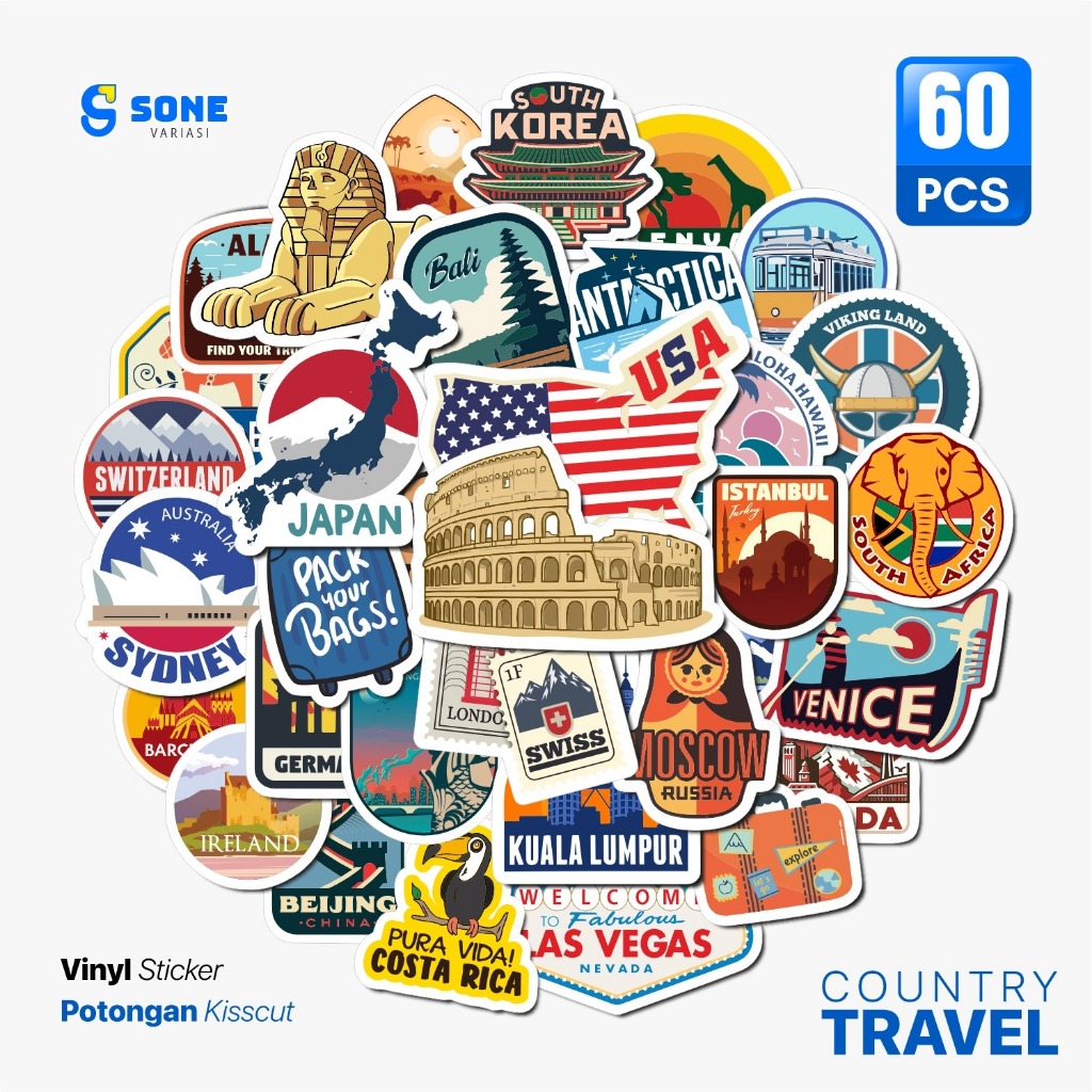

Sticker Pack Travel Vintage Paper Vinyl Waterproof untuk Koper Laptop Tumbler Jurnal Buku Helm