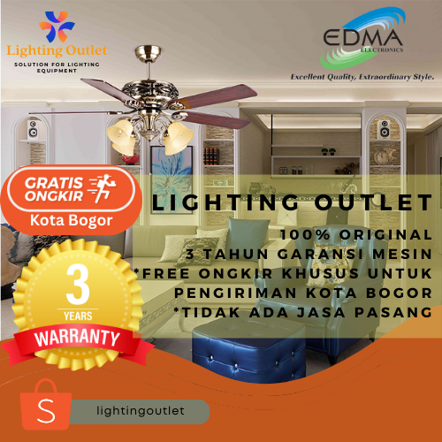 LAMPU KIPAS ANGIN GANTUNG PLAFON MT EDMA 52IN REGENCY - KIPAS LAMPU