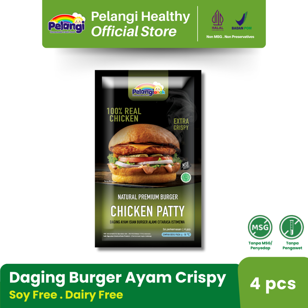 

PELANGI Burger Ayam Crispy Chicken Patty - Dairy Free No MSG No Preservatives Halal BPOM