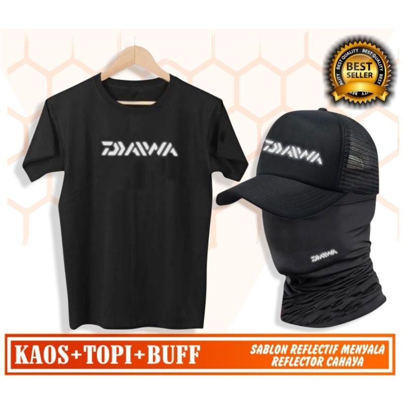 Paket 3pcs Baju mancing topi mancing buff mancing logo menyala terlaris
