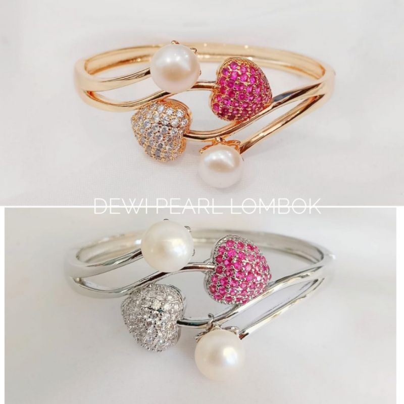 Gelang Wanita Lapis Emas 18k Mutiara Tawar Asli Bersertifikat || gelang tangan wanita || gelang tang