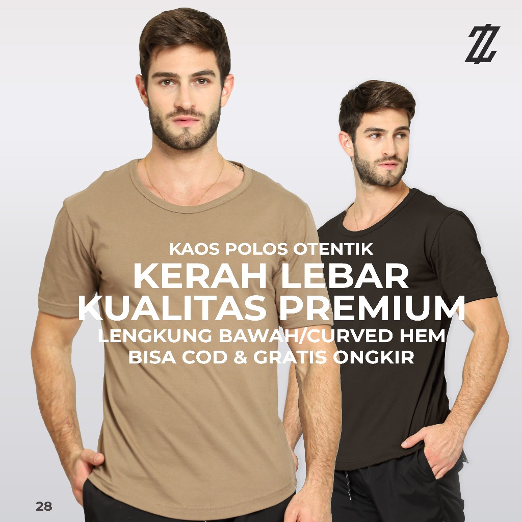 KAOS POLOS LENGKUNG BAWAH KERAH LEBAR-KAOS POLOS PRIA-KAOS CURVED HEM/KAOS LENGKUNG BAWAH