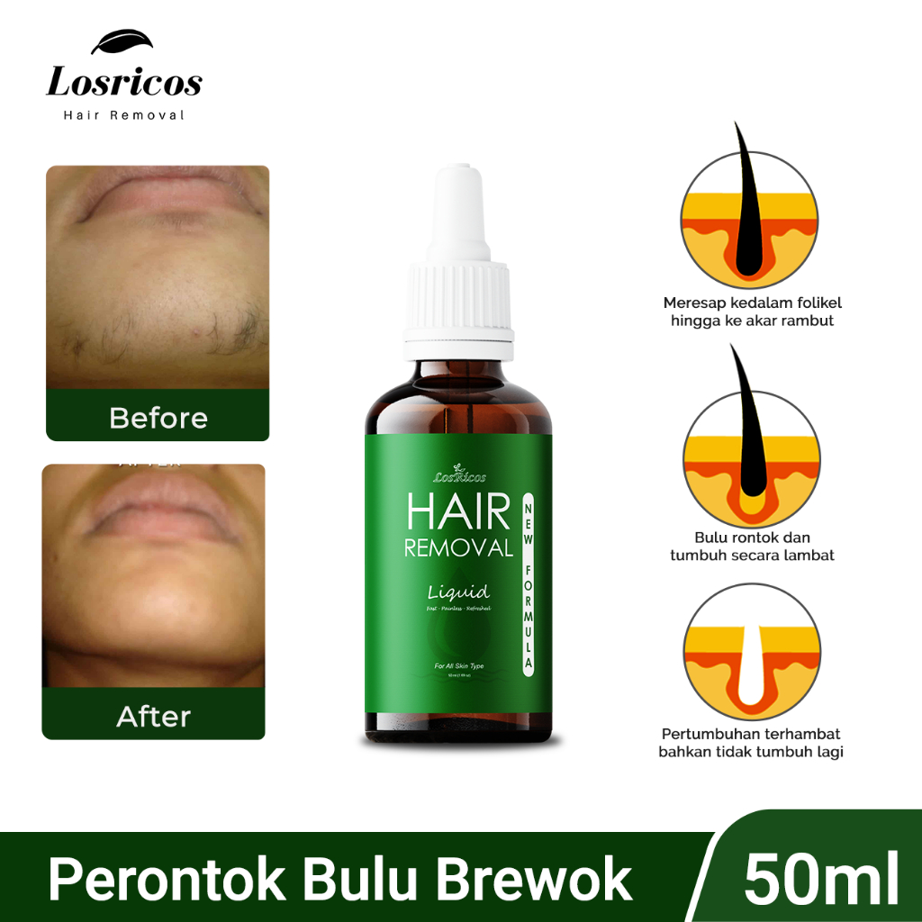 Perontok Bulu Brewok dan Kumis Permanen Losricos Hair Removal Liquid Cream Wax Penghilang Bulu BPOM