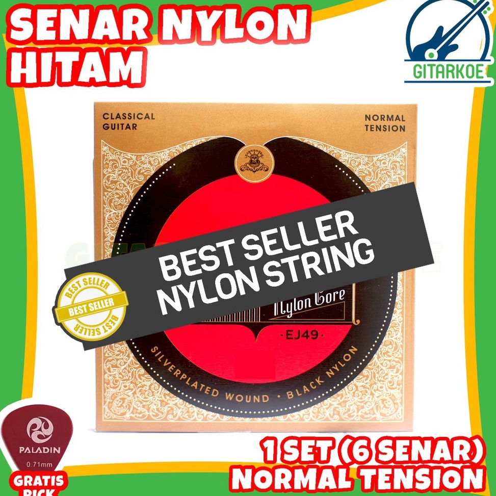 LARIS MANIS Senar Gitar Nylon Classic Nilon Hitam Klasik et EJ49 Normal Tension