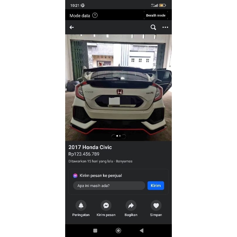 bemper belakang civic turbo