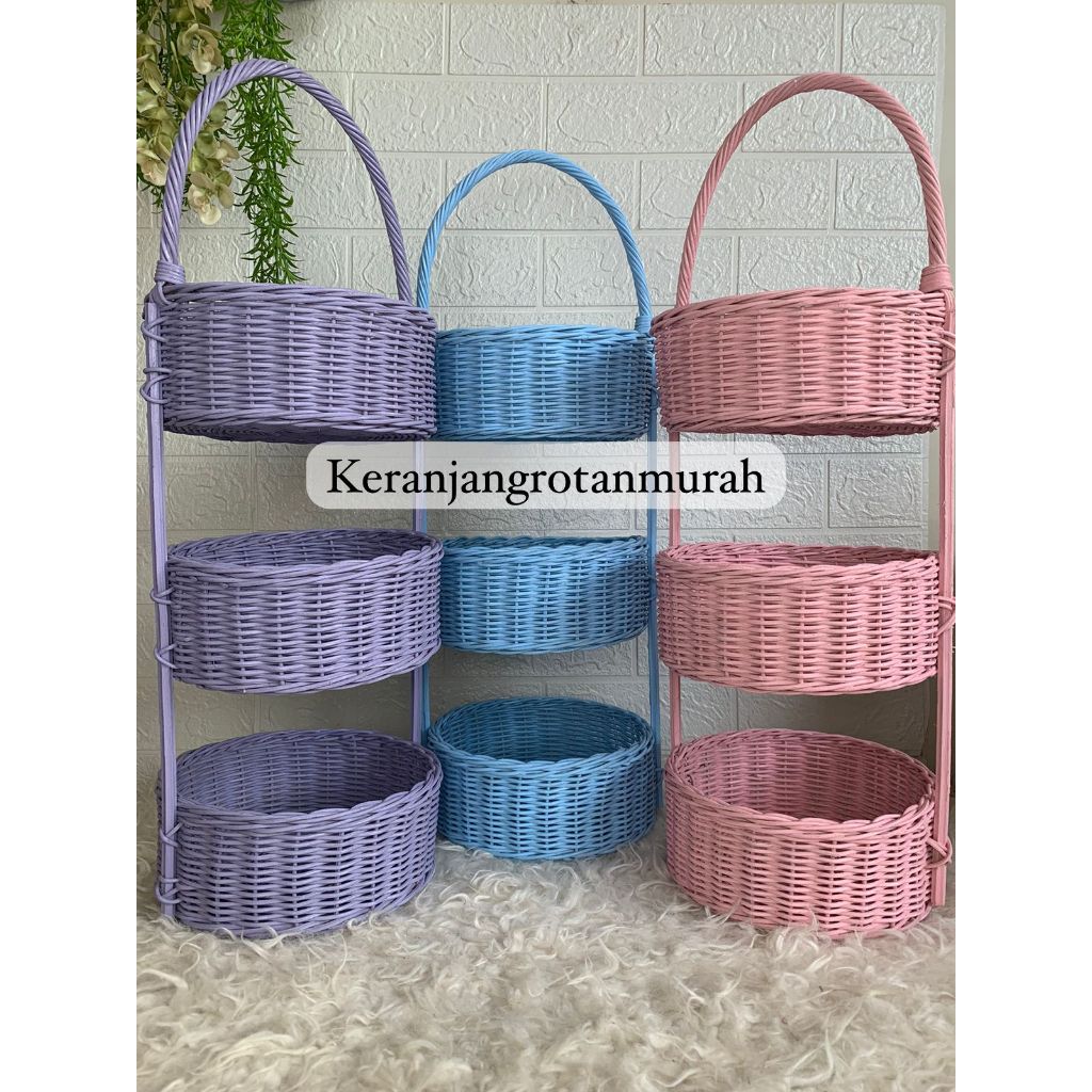 Keranjang Bumbu Rotan/Rak Bumbu Rotan/Keranjang Bawang Susun 3