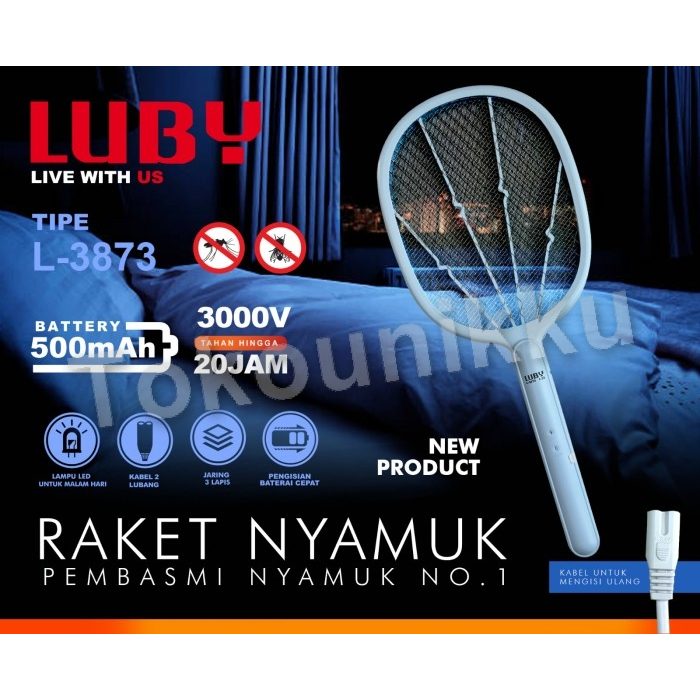 LUBY Raket Nyamuk + Senter L 3873 Ukuran Sedang Rechargeable