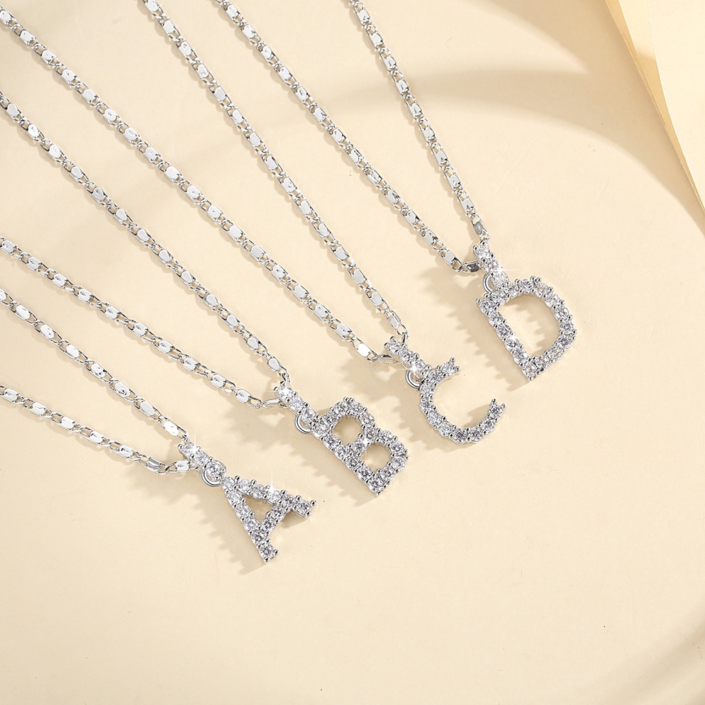 ART R77N Lanme Jewelry Kalung Titanium Huruf Berlian Wanita Anti Karat Lapis Perak Huruf A  Z Lionti